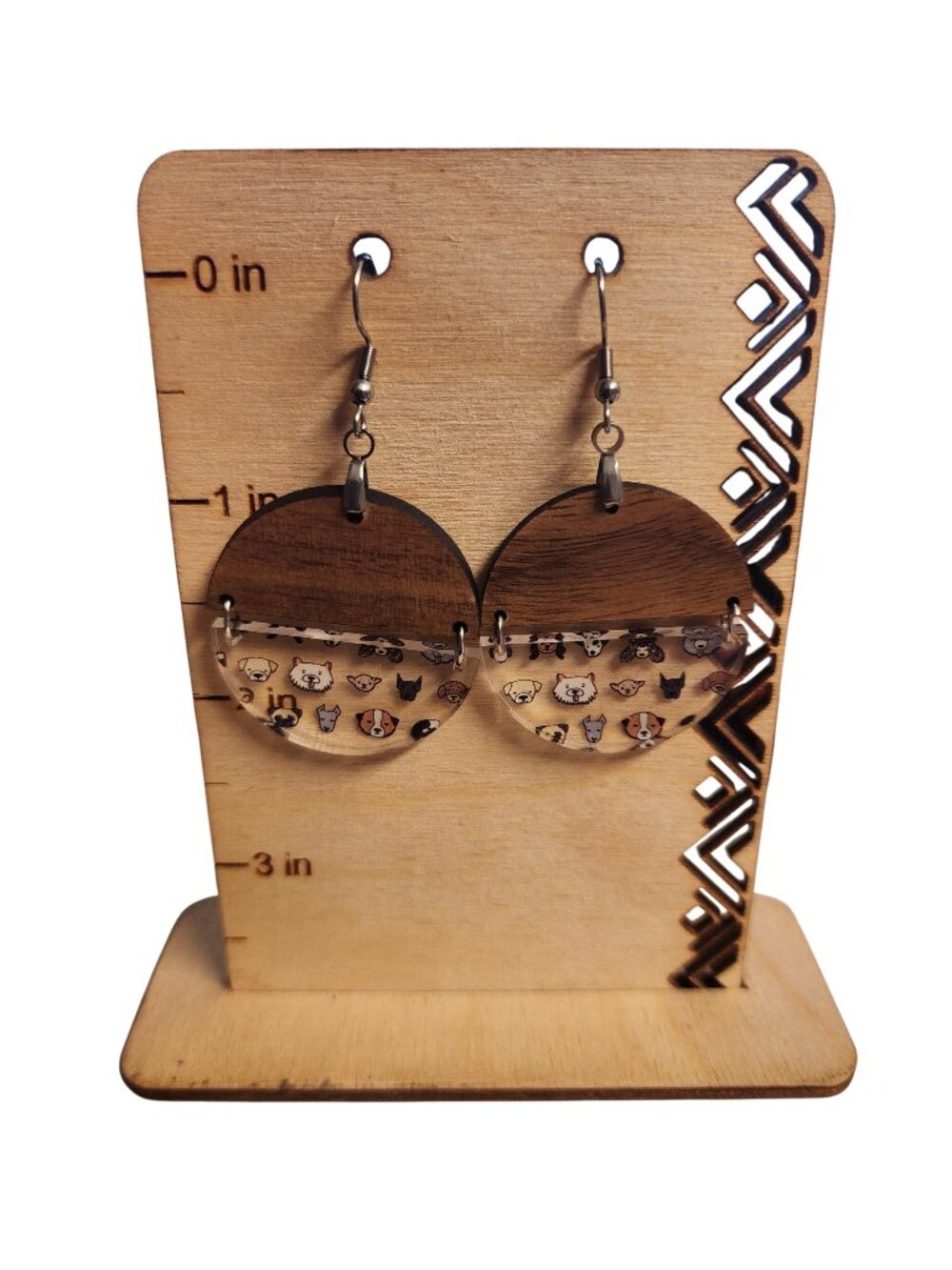 Dog Lover Wood & Acrylic Dangle Earrings - Picture 1 of 1